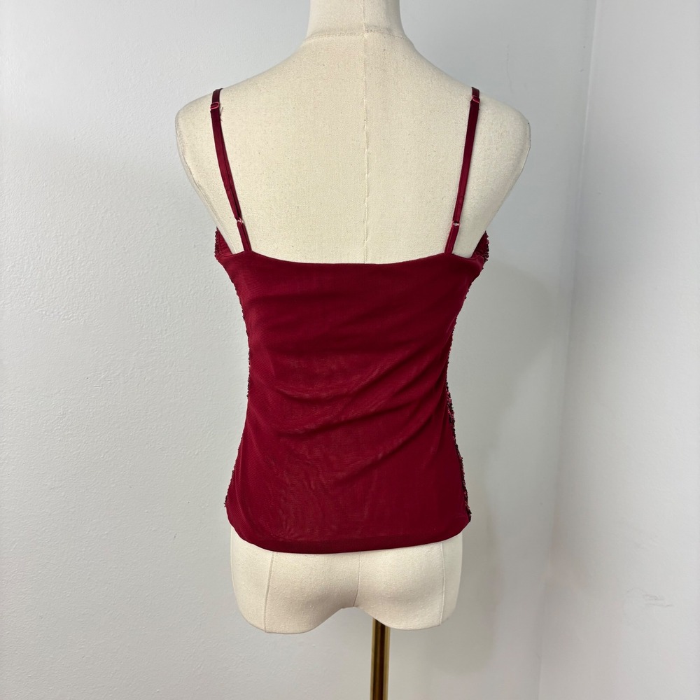 Y2K The Limited Burgundy Sequin Babydoll Camisole Party Nylon Mesh Top Women M - Picture 2 of 11